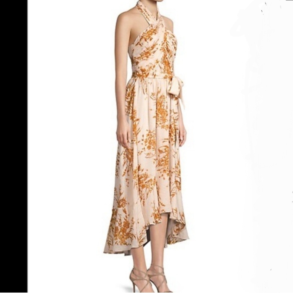 Silk Joie High Low Halter Dress in Cream and Orange